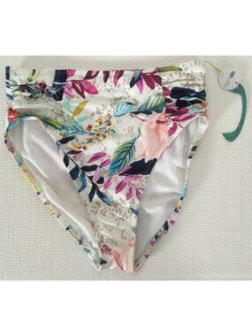 Mynah Swim Suit Bottom Size XS Full Coverage White w Pink Purple Flowers New